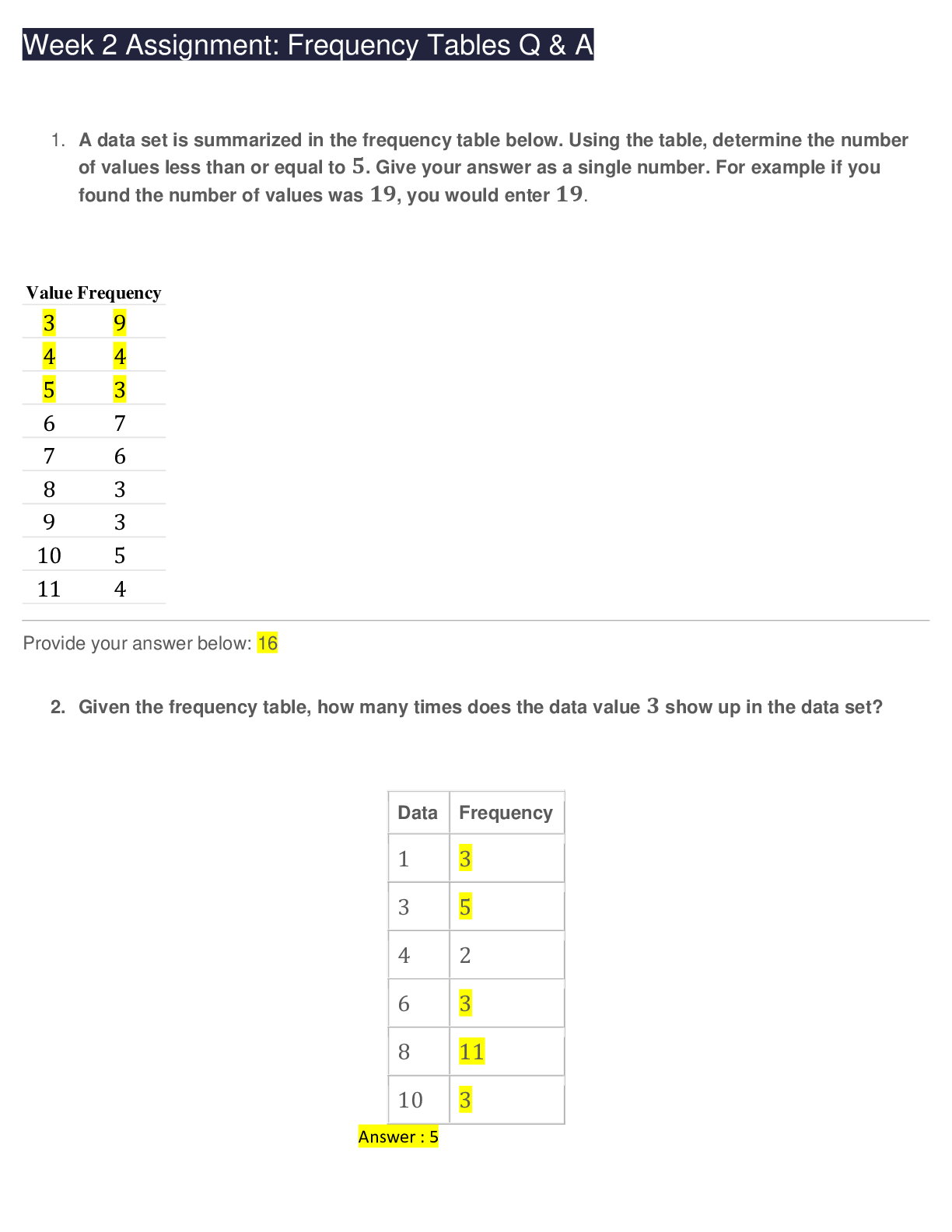 Preview image for MATH 225N Week 2 Assignment, Frequency Tables Questions and Answers